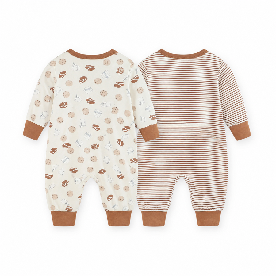 Milk & Cookies 2-Pack Rompers — Milk & Cookies + Mocha Stripe — Back view — image 2
