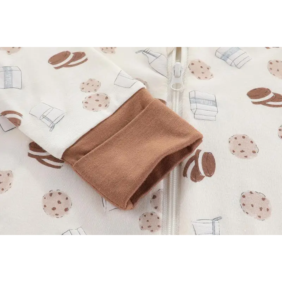 Milk & Cookies 2-Pack Rompers — Milk & Cookies + Mocha Stripe — Cuff and foot detail — image 5