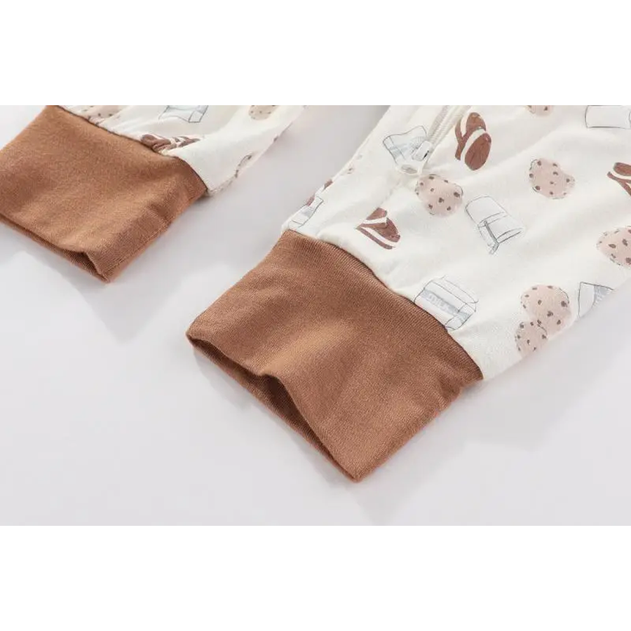 Milk & Cookies 2-Pack Rompers — Milk & Cookies + Mocha Stripe — Cuff and foot detail — image 6