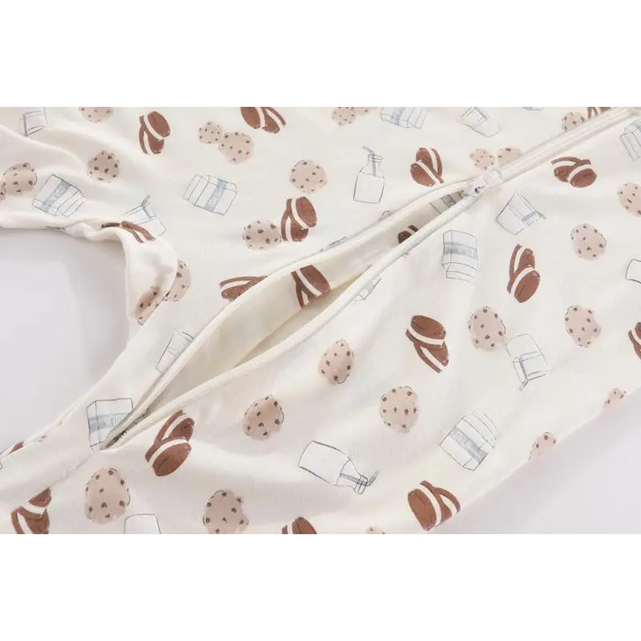 Milk & Cookies 2-Pack Rompers — Milk & Cookies + Mocha Stripe — Gusset and seam detail — image 7