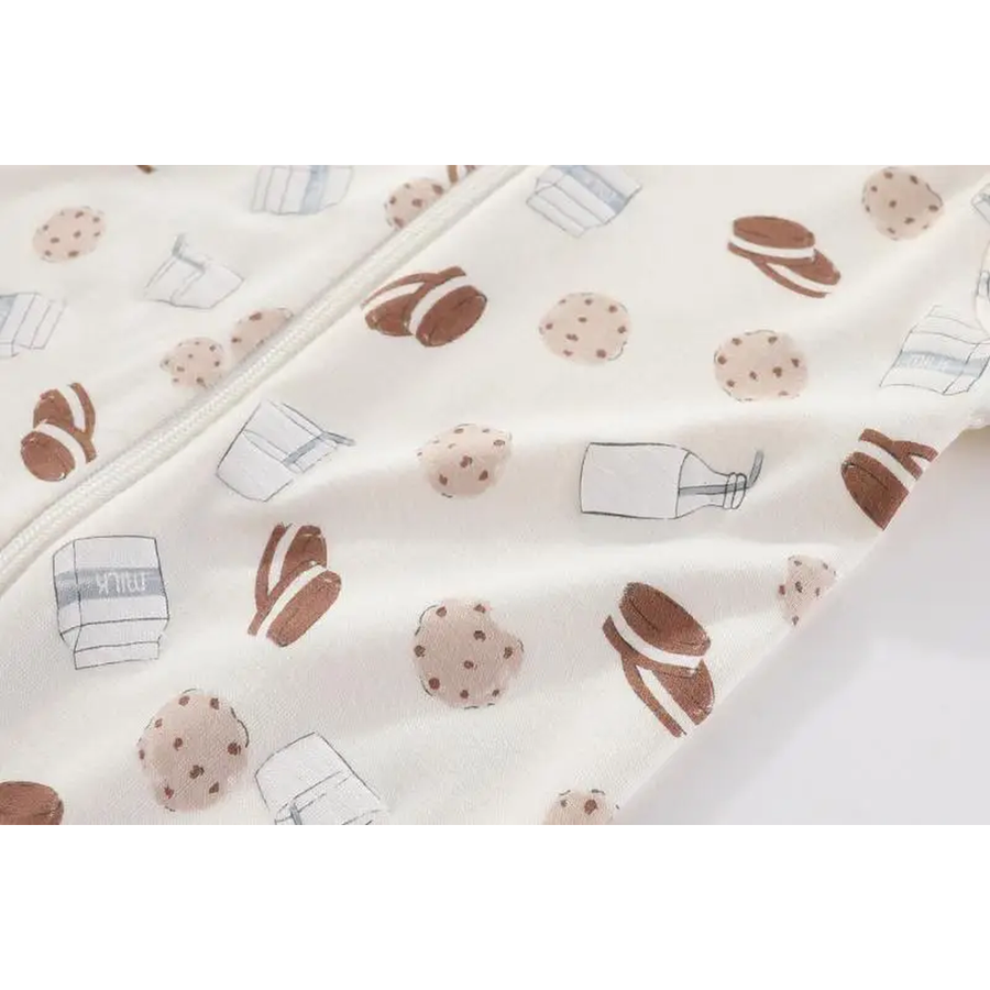 Milk & Cookies 2-Pack Rompers — Milk & Cookies + Mocha Stripe — Zipper detail — image 3