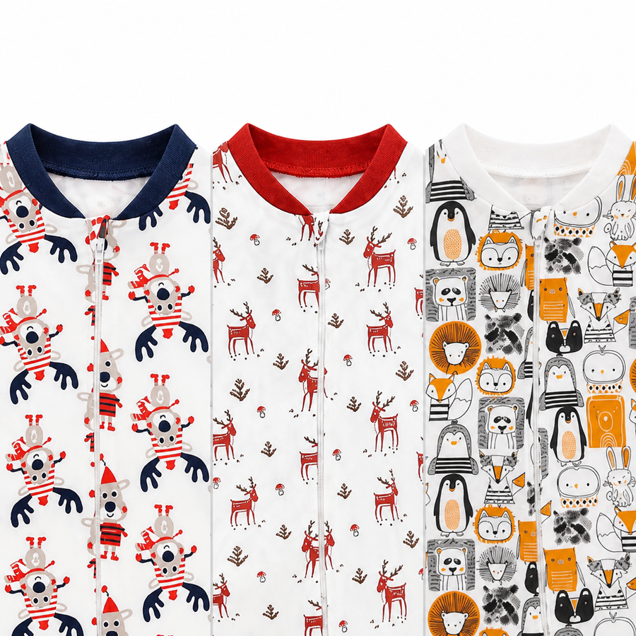 Holiday Friends 3-Pack Rompers — Holiday Friends — Zipper detail — image 3