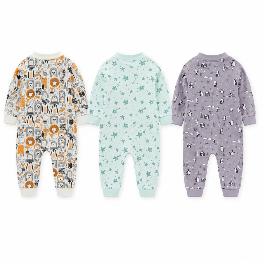 Woodland Neutrals 3-Pack Rompers — Woodland Neutrals — Back view — image 2