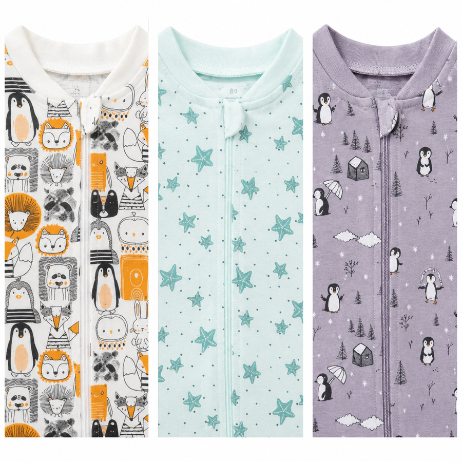 Woodland Neutrals 3-Pack Rompers — Woodland Neutrals — Zipper detail — image 3