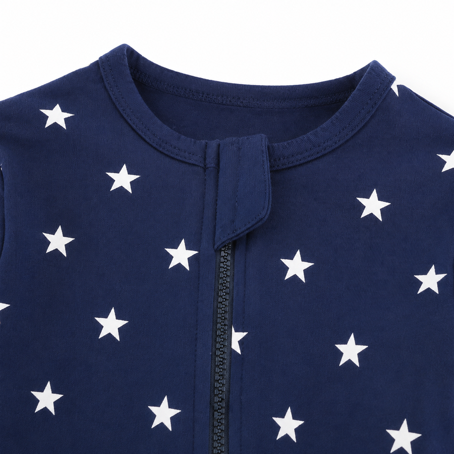 Navy Stars Romper — Navy Stars — Zipper detail — image 3