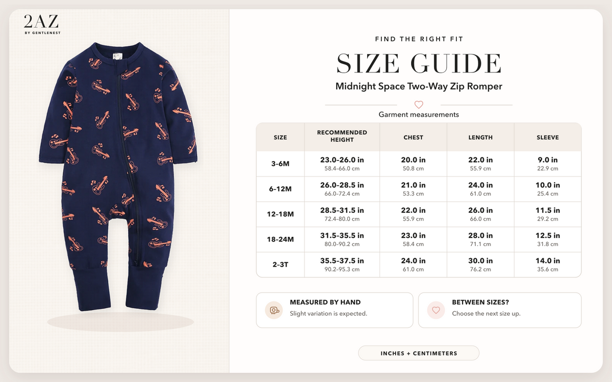 Product-specific size guide for Midnight Guitars Romper