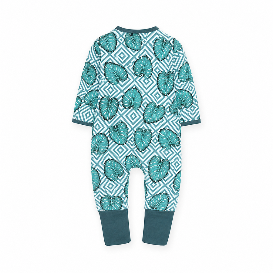 Teal Geometric Leaves Romper — Teal Geometric Leaves — Back view — image 2