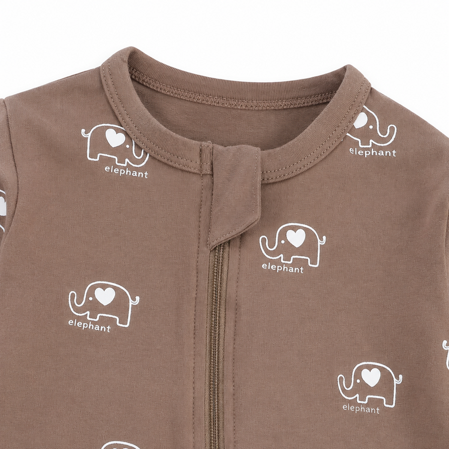 Mocha Elephants Romper — Mocha Elephants — Zipper detail — image 3