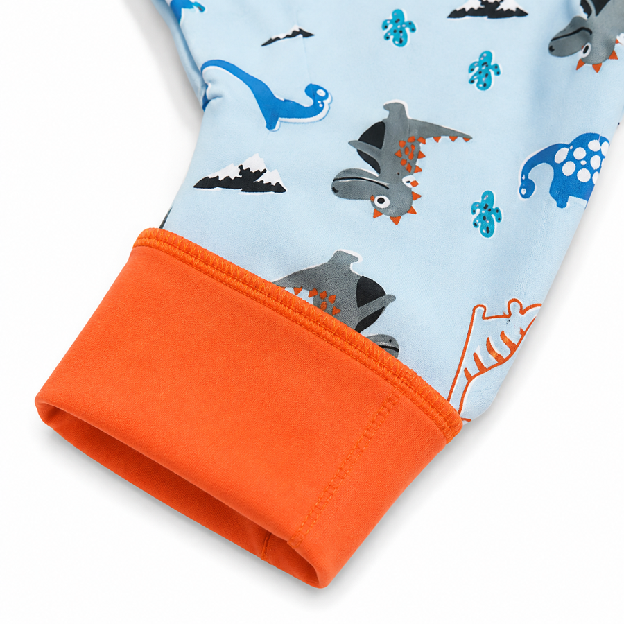 Blue Dinosaurs Romper — Blue Dinosaurs — Cuff and foot detail — image 4