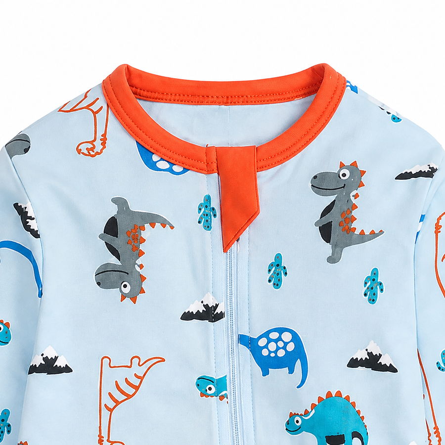Blue Dinosaurs Romper — Blue Dinosaurs — Zipper detail — image 3