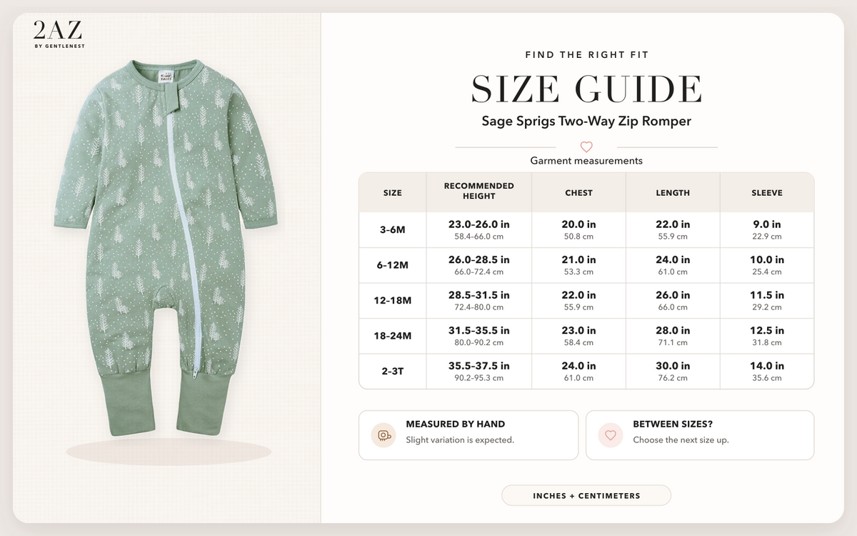 Product-specific size guide for Sage Sprigs Romper