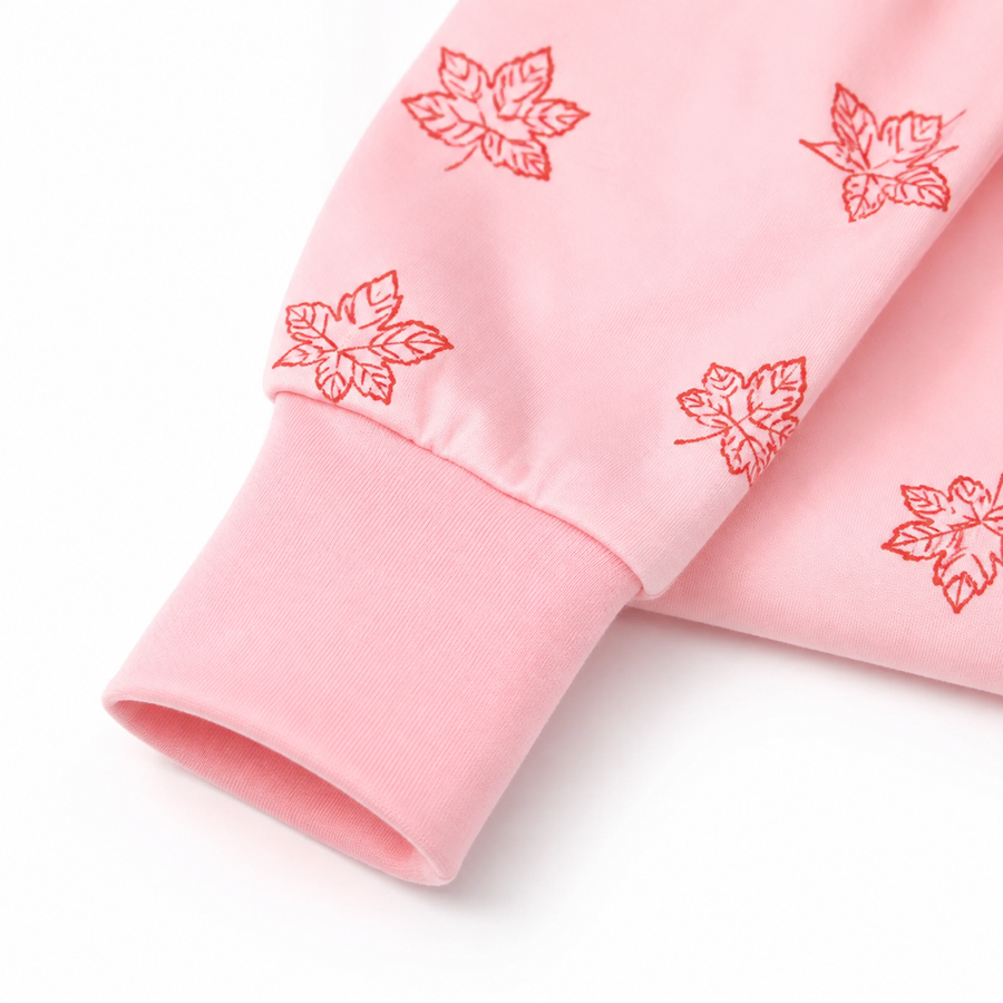 Falling Leaves in Pink Romper — Falling Leaves in Pink — Cuff and foot detail — image 4