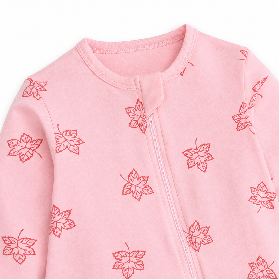 Falling Leaves in Pink Romper — Falling Leaves in Pink — Zipper detail — image 3