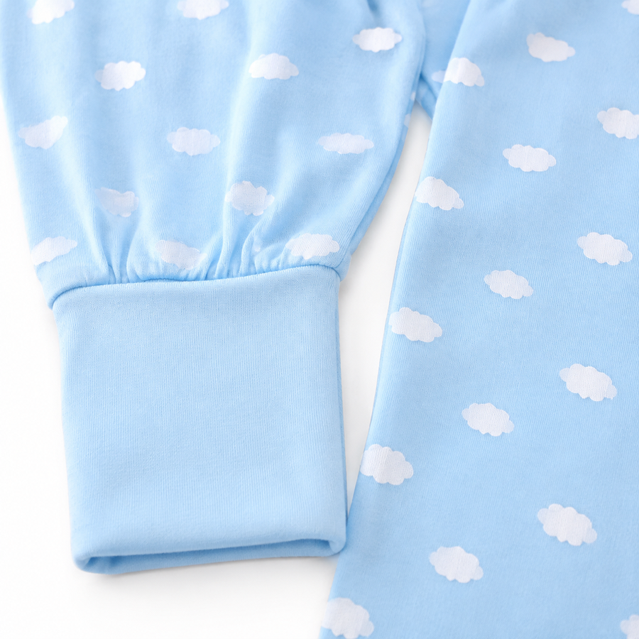 Blue Clouds Romper — Blue Clouds — Cuff and foot detail — image 4
