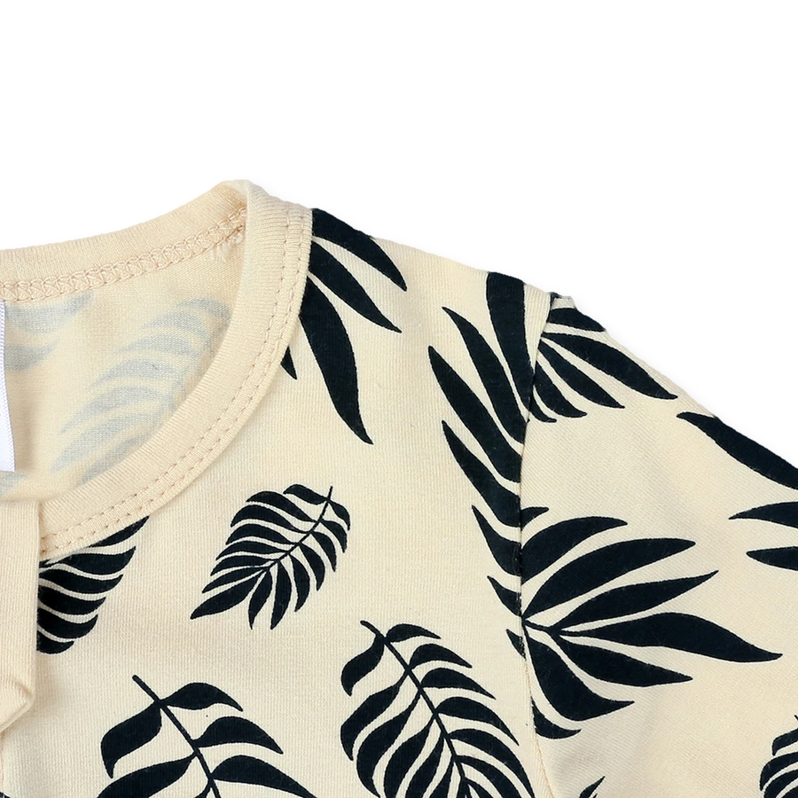 Botanical Leaves Romper — Botanical Leaves — Neckline and seam detail — image 4