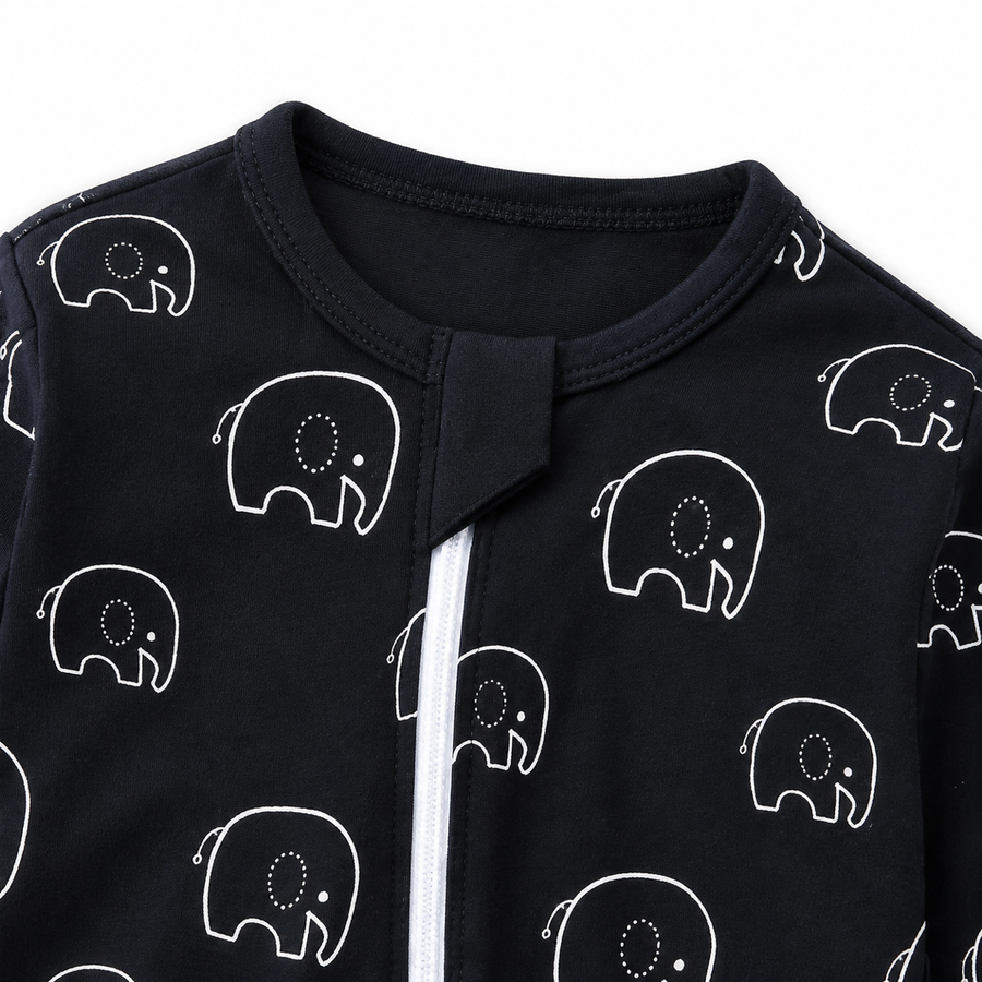 Midnight Elephants Romper — Midnight Elephants — Zipper detail — image 3