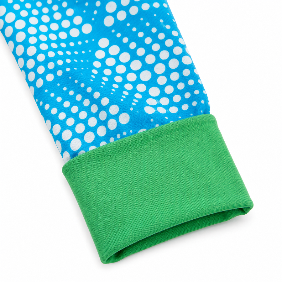 Aqua Geometric Romper — Aqua Geometric — Cuff and foot detail — image 4