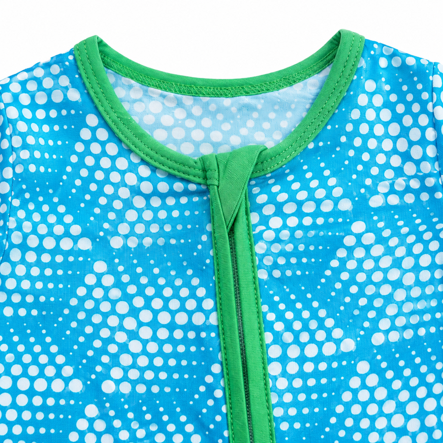 Aqua Geometric Romper — Aqua Geometric — Zipper detail — image 3