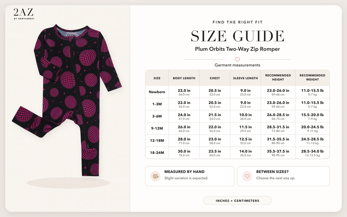 Product-specific size guide for Plum Orbits Romper