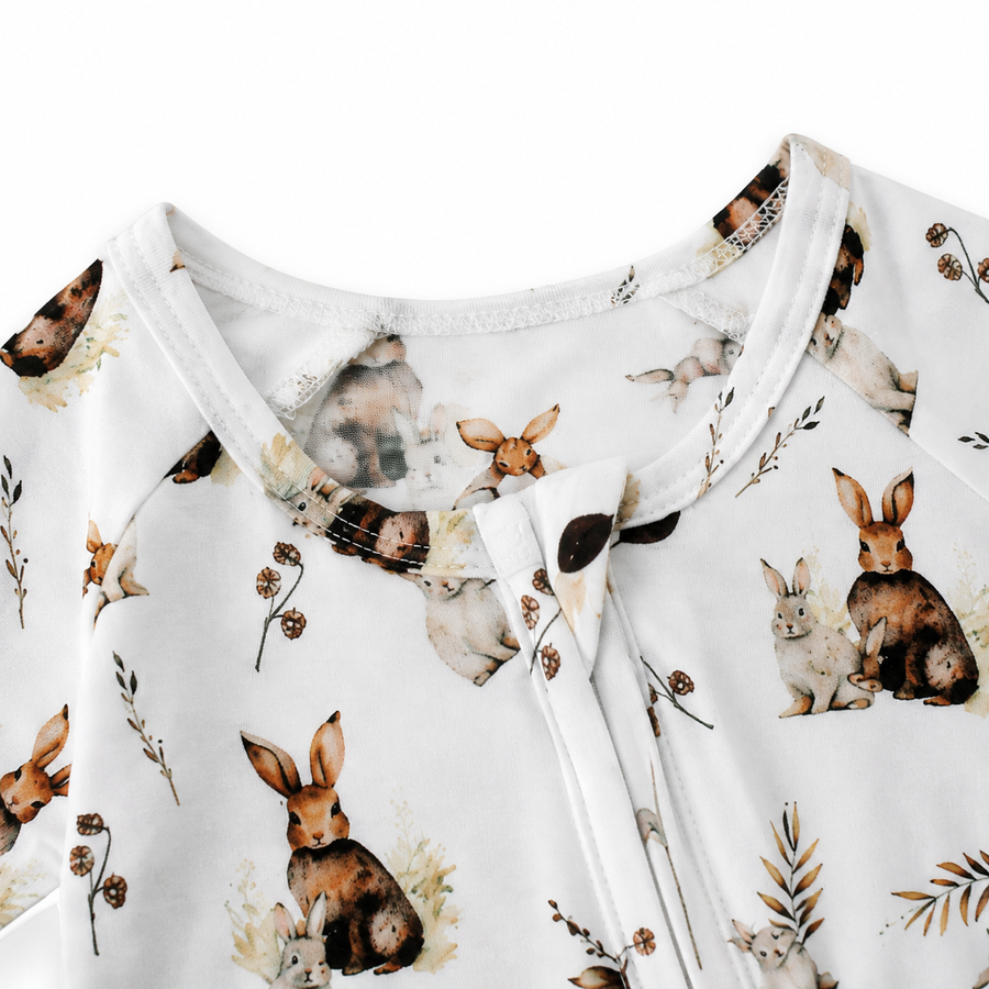 Woodland Rabbits Romper — Woodland Rabbits — Neckline and seam detail — image 4