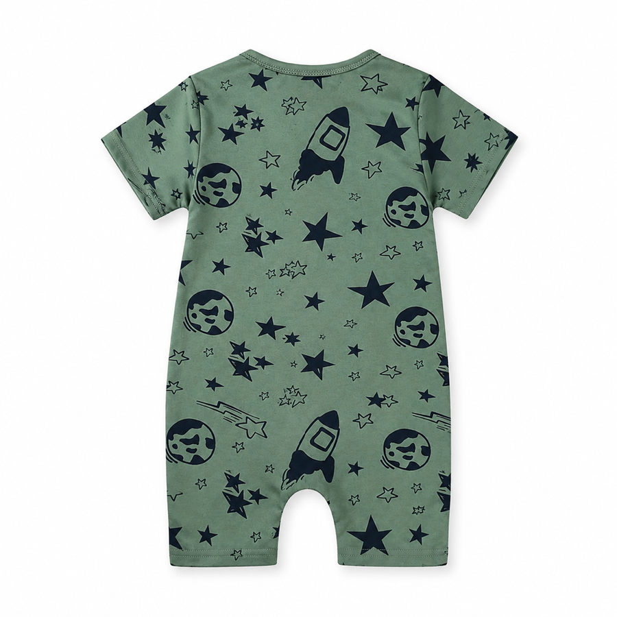 Night Stars Short-Sleeve Shortie Romper — Night Stars — Back view — image 2
