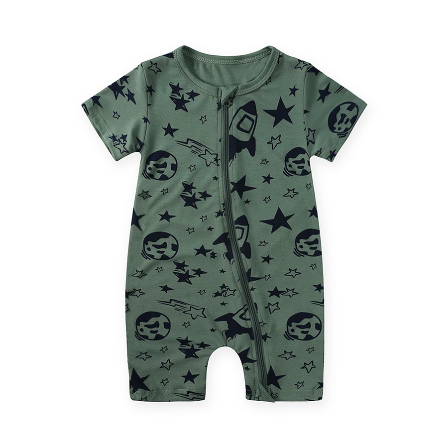 Night Stars Short-Sleeve Shortie Romper — Night Stars — Front view — image 1