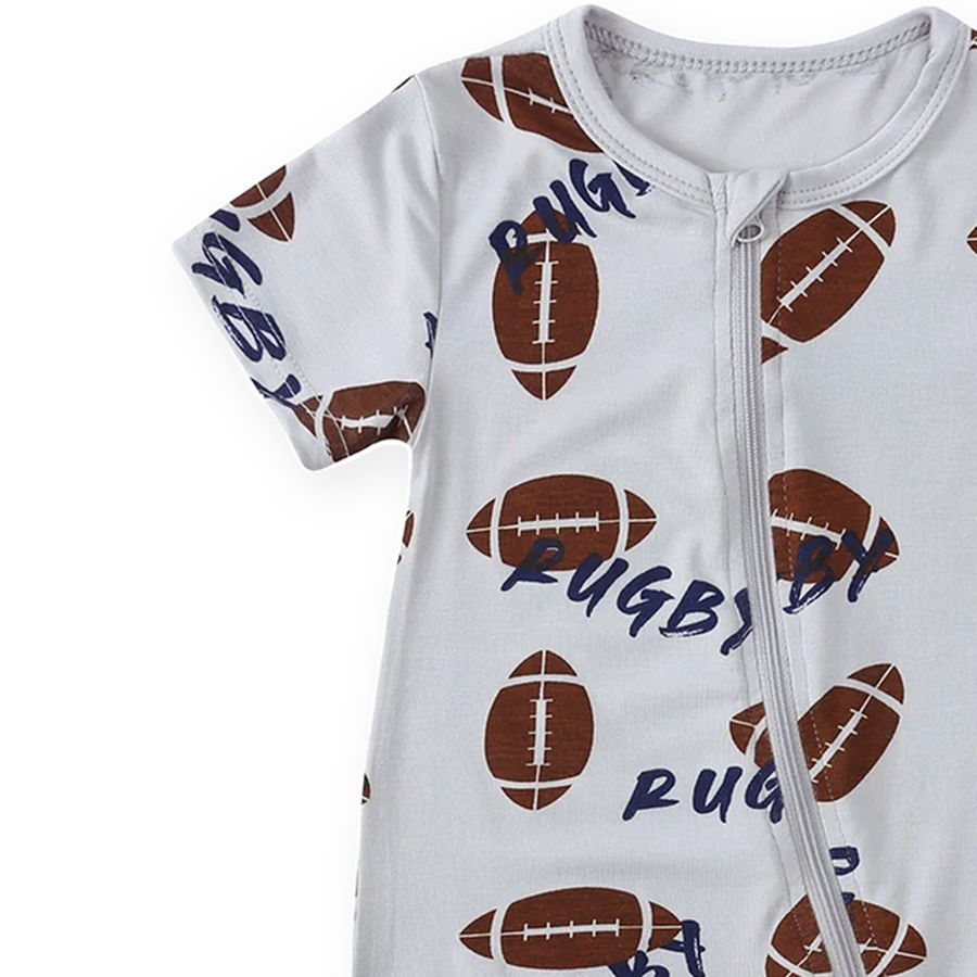 Football Short-Sleeve Shortie Romper — Football — Cuff and foot detail — image 5
