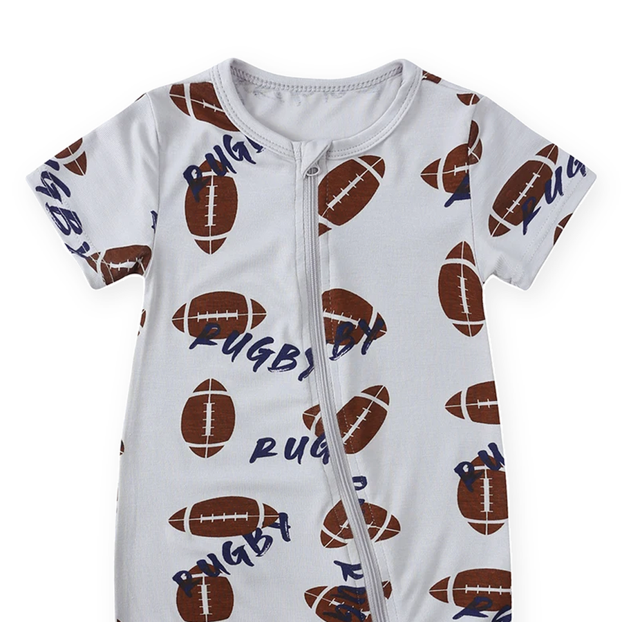 Football Short-Sleeve Shortie Romper — Football — Neckline and seam detail — image 4