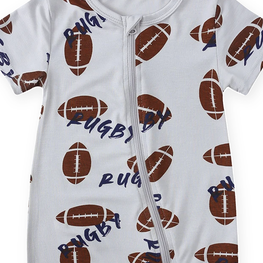Football Short-Sleeve Shortie Romper — Football — Zipper detail — image 3