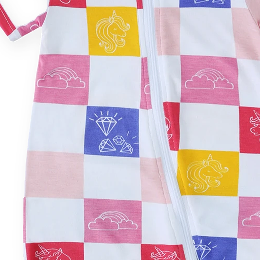 Pastel Patchwork Short-Sleeve Shortie Romper — Pastel Patchwork — Fabric detail — image 7