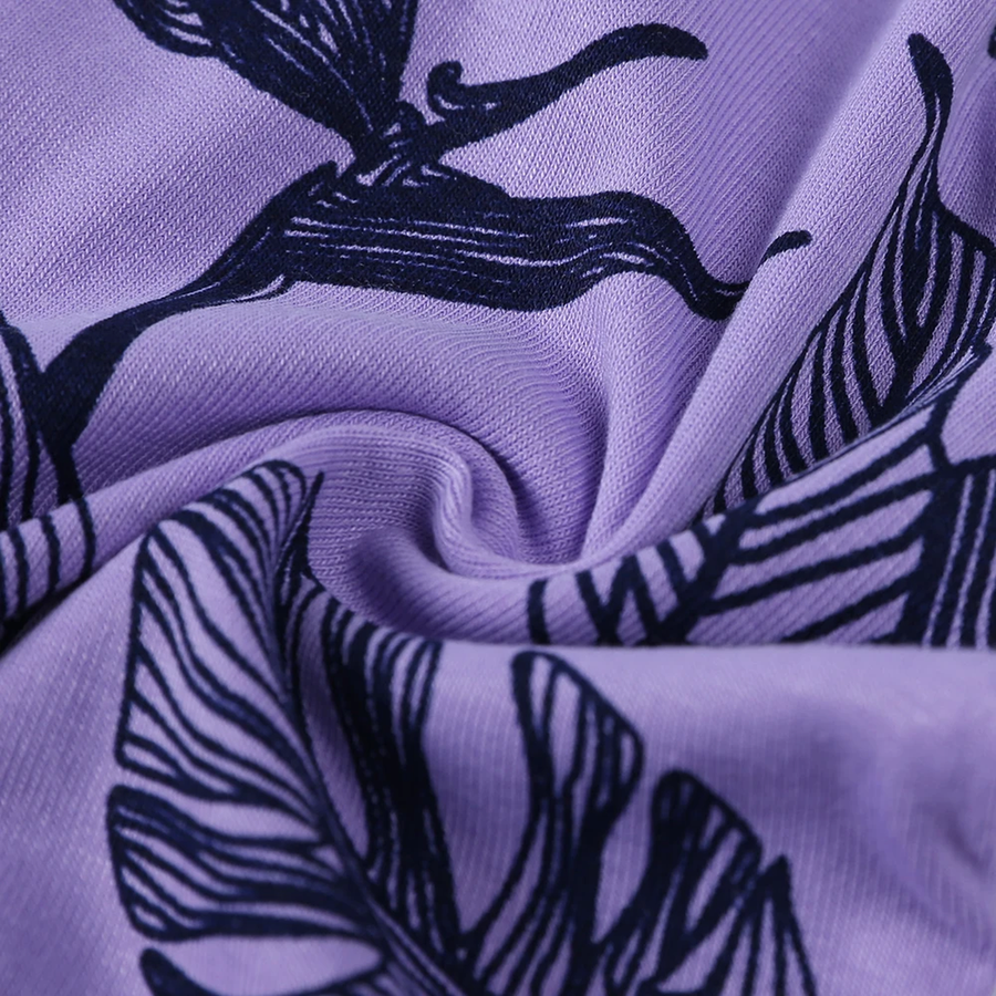 Purple Leaves Short-Sleeve Shortie Romper — Purple Leaves — Fabric detail — image 9
