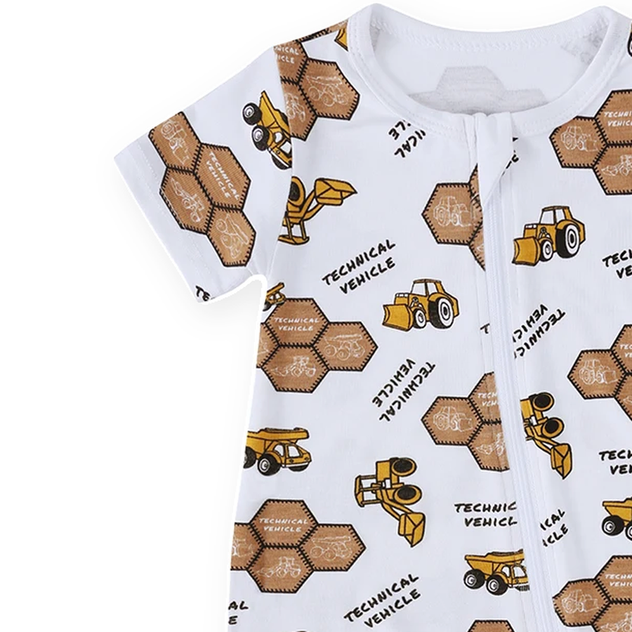Construction Crew Short-Sleeve Shortie Romper — Construction Crew — Cuff and foot detail — image 5