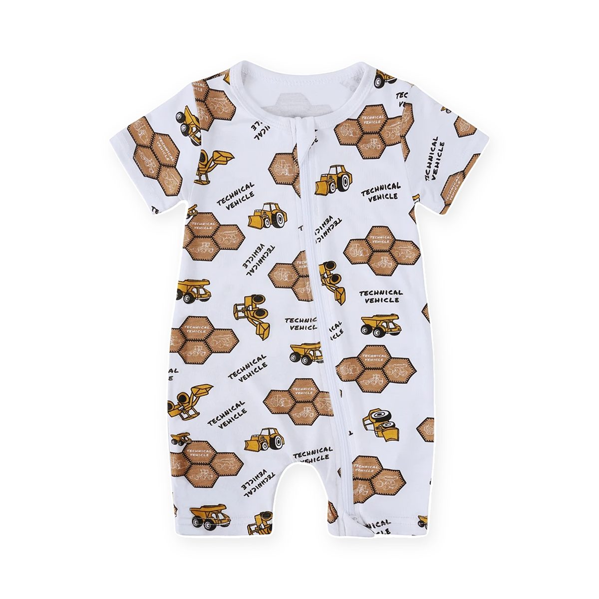 Construction Crew Short-Sleeve Shortie Romper — Construction Crew — Front view — image 1