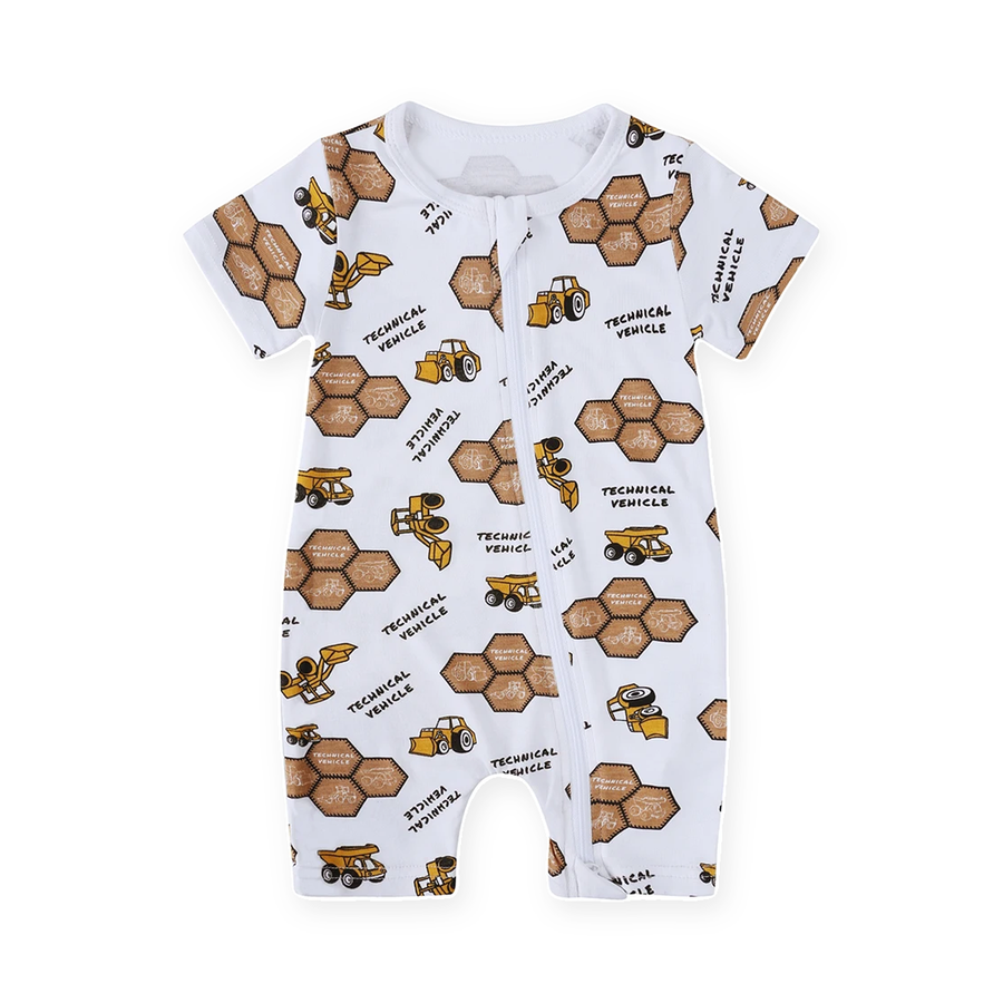 Construction Crew Short-Sleeve Shortie Romper — Construction Crew — Front view — image 1