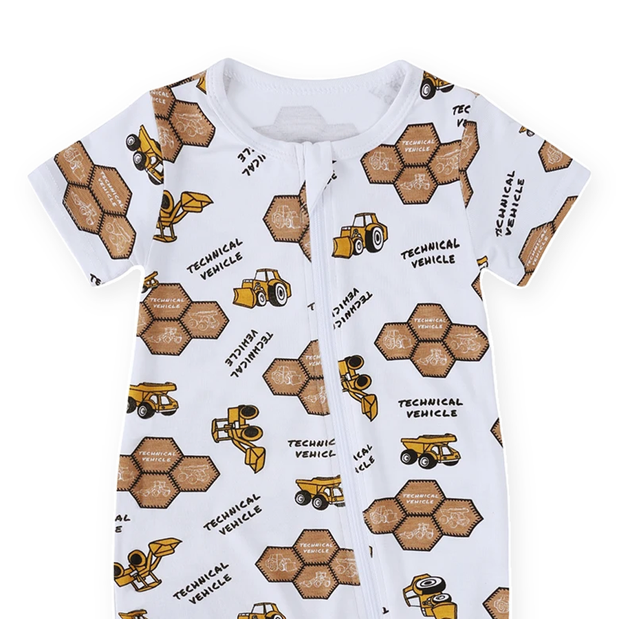 Construction Crew Short-Sleeve Shortie Romper — Construction Crew — Neckline and seam detail — image 4