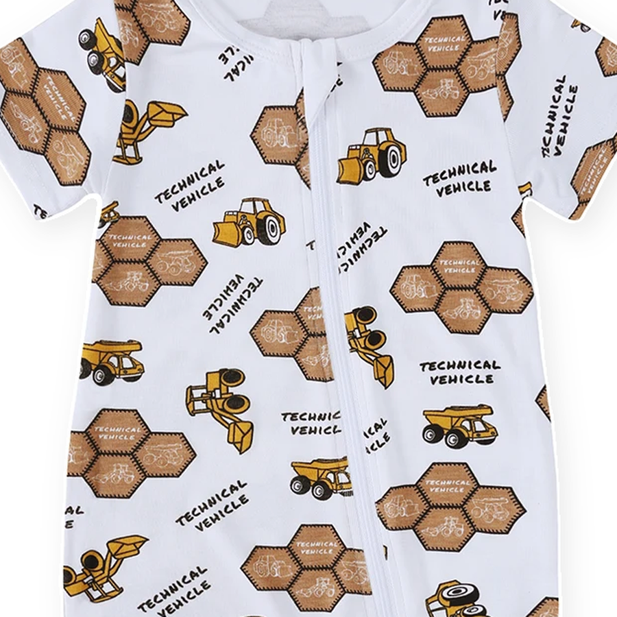 Construction Crew Short-Sleeve Shortie Romper — Construction Crew — Zipper detail — image 3