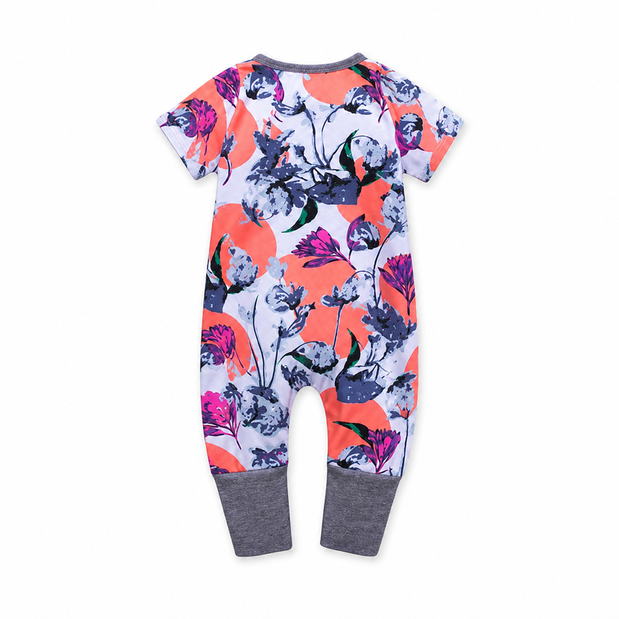 Coral Botanicals Short-Sleeve Romper — Coral Botanicals — Back view — image 2