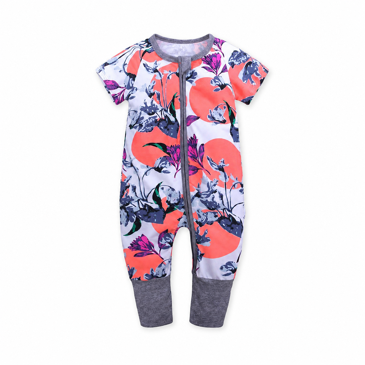 Coral Botanicals Short-Sleeve Romper — Coral Botanicals — Front view — image 1