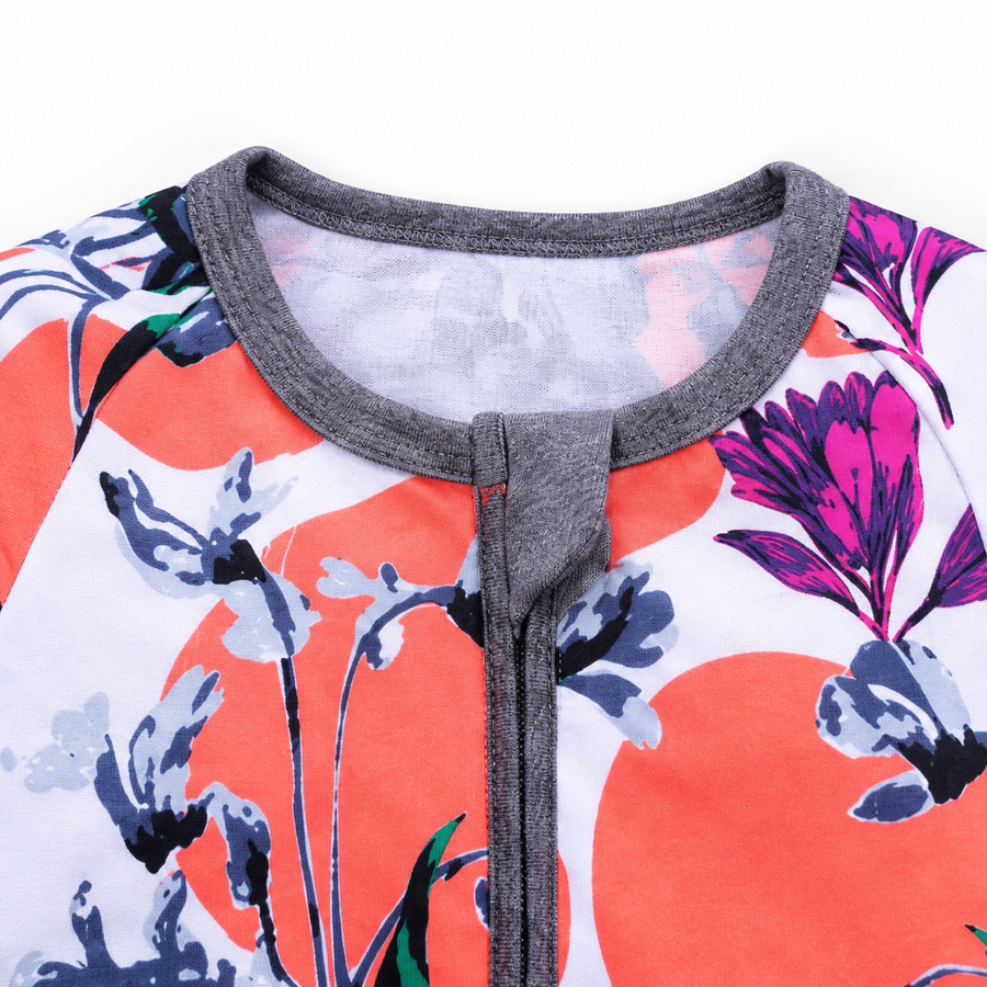Coral Botanicals Short-Sleeve Romper — Coral Botanicals — Zipper detail — image 3