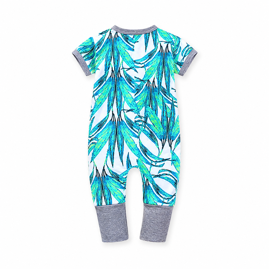 Tropical Leaves Short-Sleeve Romper — Tropical Leaves — Back view — image 2