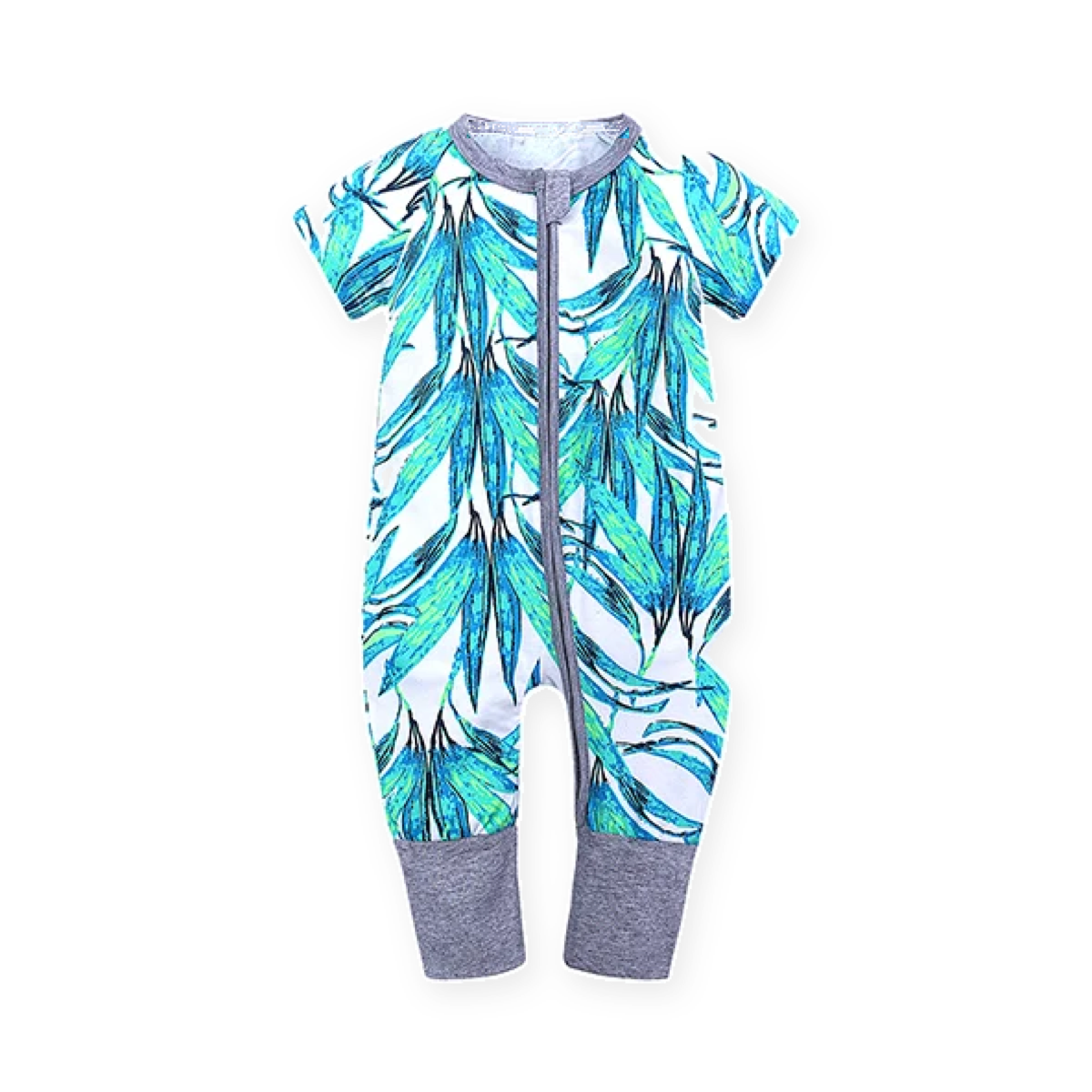 Tropical Leaves Short-Sleeve Romper — Tropical Leaves — Front view — image 1