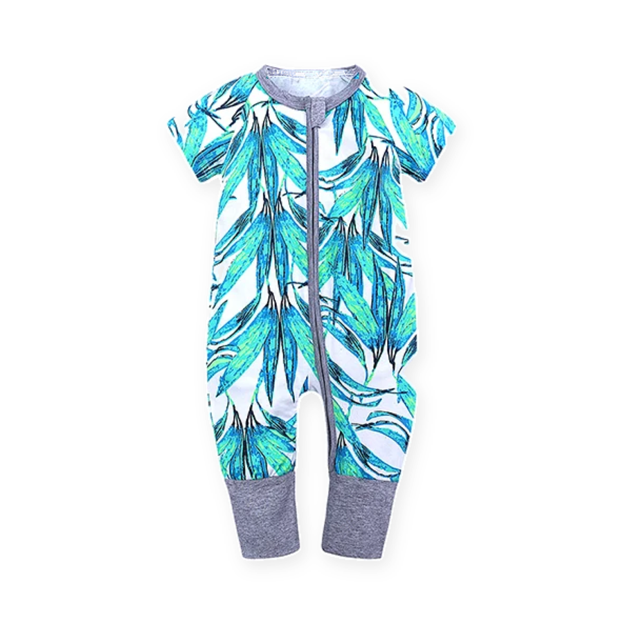 Tropical Leaves Short-Sleeve Romper — Tropical Leaves — Front view — image 1