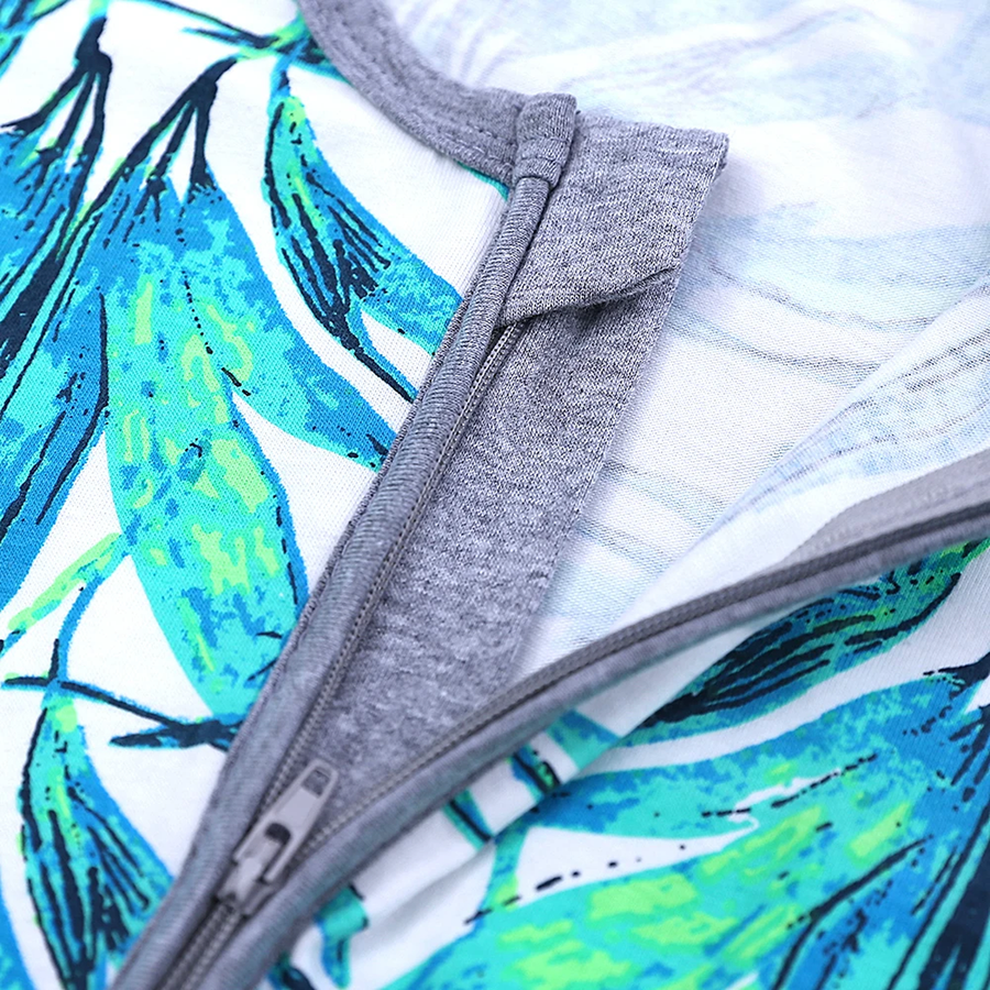 Tropical Leaves Short-Sleeve Romper — Tropical Leaves — Zipper detail — image 3