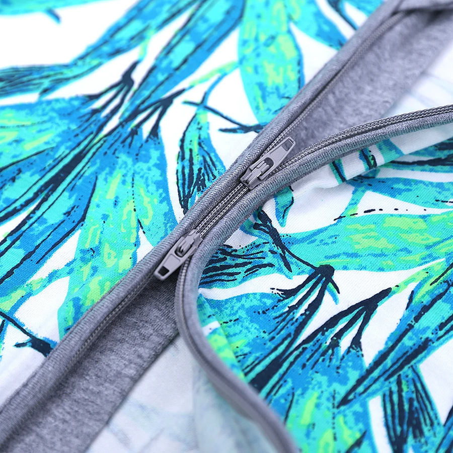 Tropical Leaves Short-Sleeve Romper — Tropical Leaves — Zipper detail — image 4