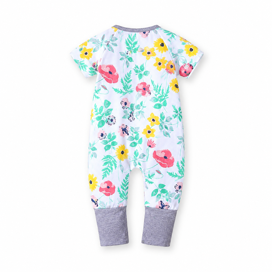 Watercolor Florals Short-Sleeve Romper — Watercolor Florals — Back view — image 2