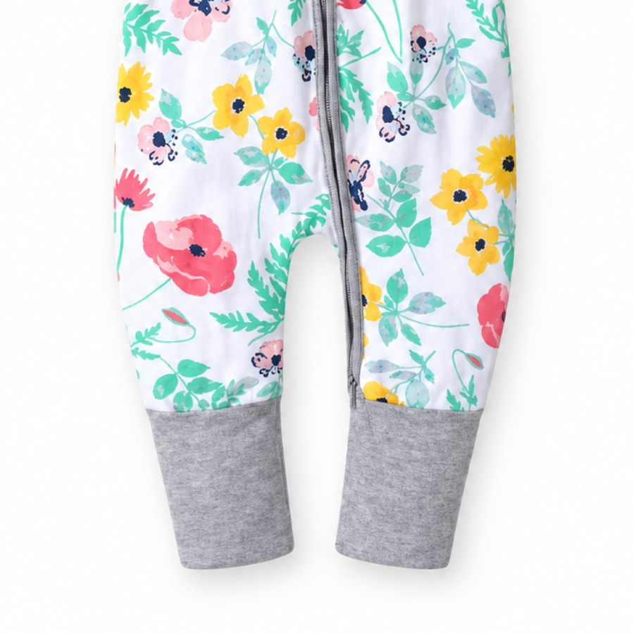 Watercolor Florals Short-Sleeve Romper — Watercolor Florals — Cuff and foot detail — image 5