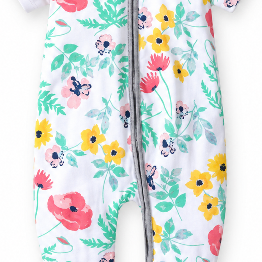 Watercolor Florals Short-Sleeve Romper — Watercolor Florals — Fabric detail — image 7