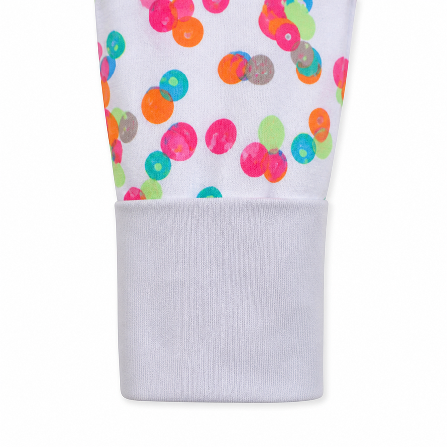Confetti Dots Short-Sleeve Romper — Confetti Dots — Cuff and foot detail — image 4