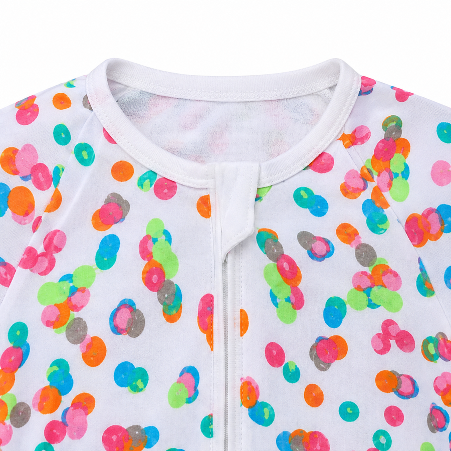Confetti Dots Short-Sleeve Romper — Confetti Dots — Zipper detail — image 3