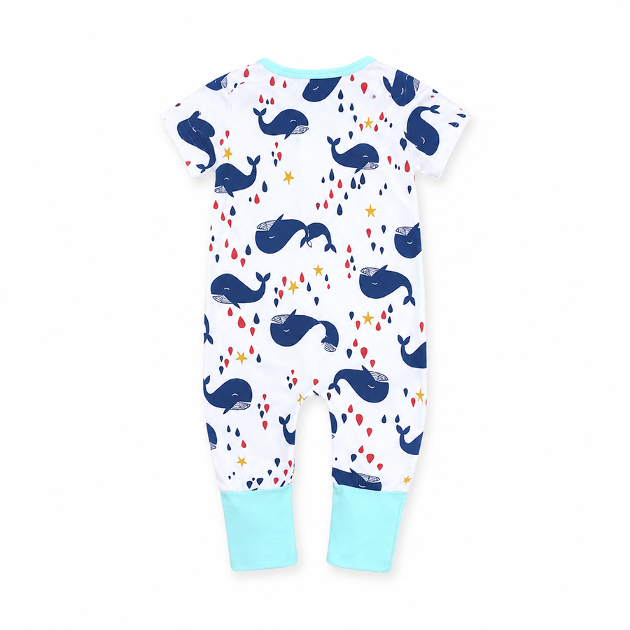 Navy Whales Short-Sleeve Romper — Navy Whales — Back view — image 2